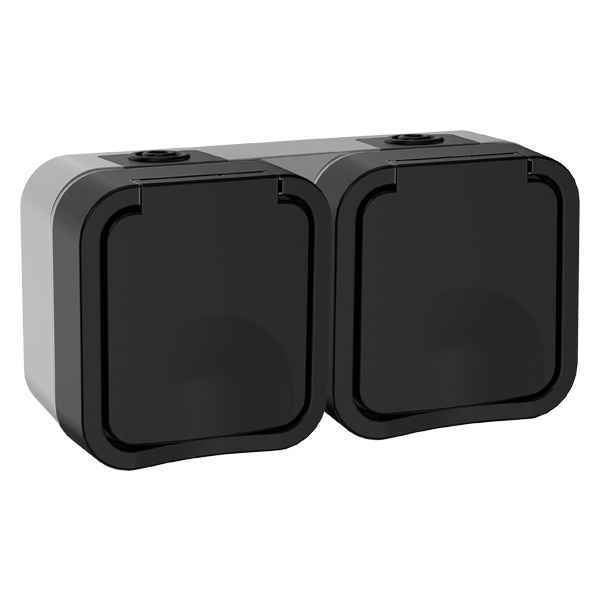 Розетка открытой установки 2-мест. с/з с з/ш с крышкой 16А графит IP55 TORS IEK (РФ)