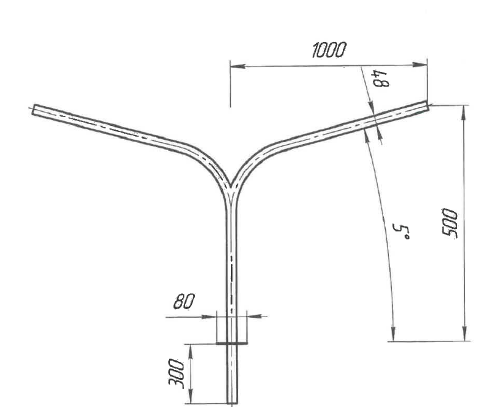Кронштейн консольный двухрожковый 1К2(5°)-0,5-1,0-Ф76(48)-180°-ц (РФ)