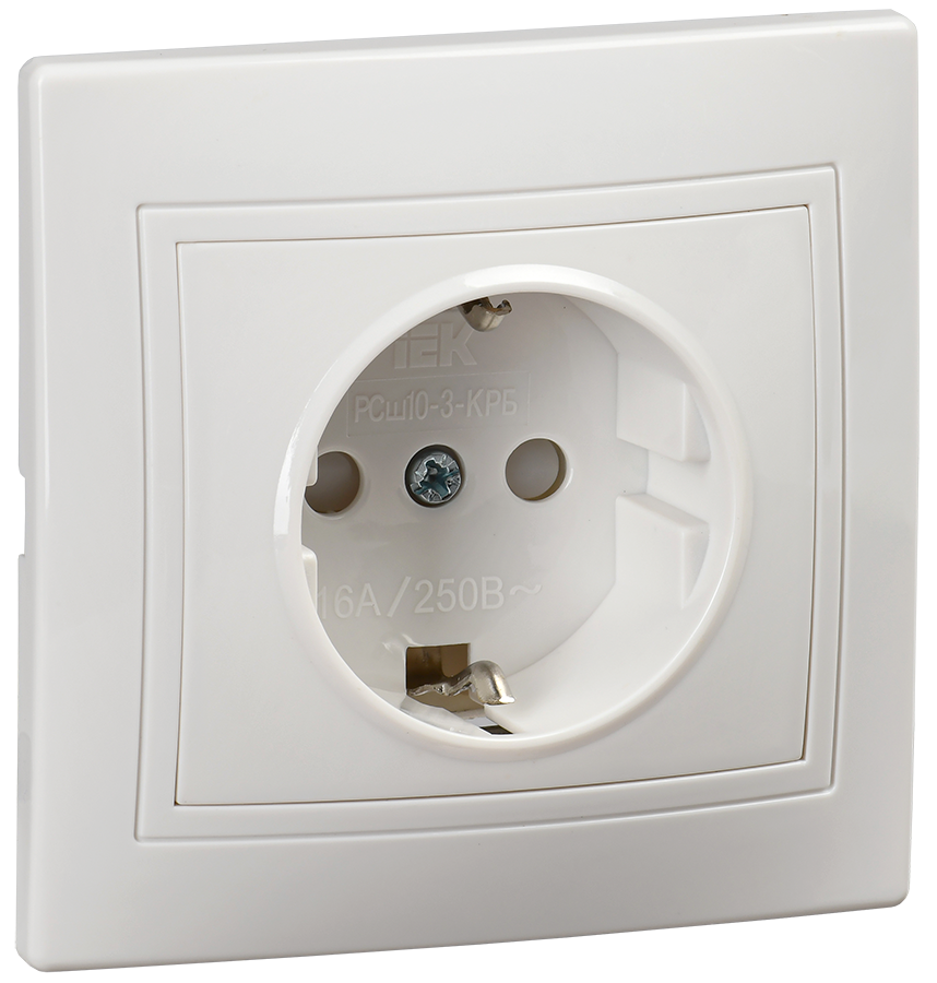 Розетка скрытой установки 1-мест. с/з с з/ш в рамке 16А белый IP20 РСш10-3-КРБ KVARTA IEK (РФ)