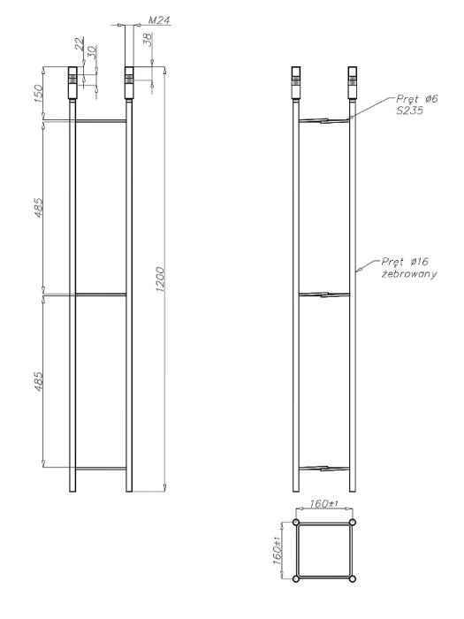Деталь фундамента закладная ЗА 160х160х1200 М24 (ИМП)