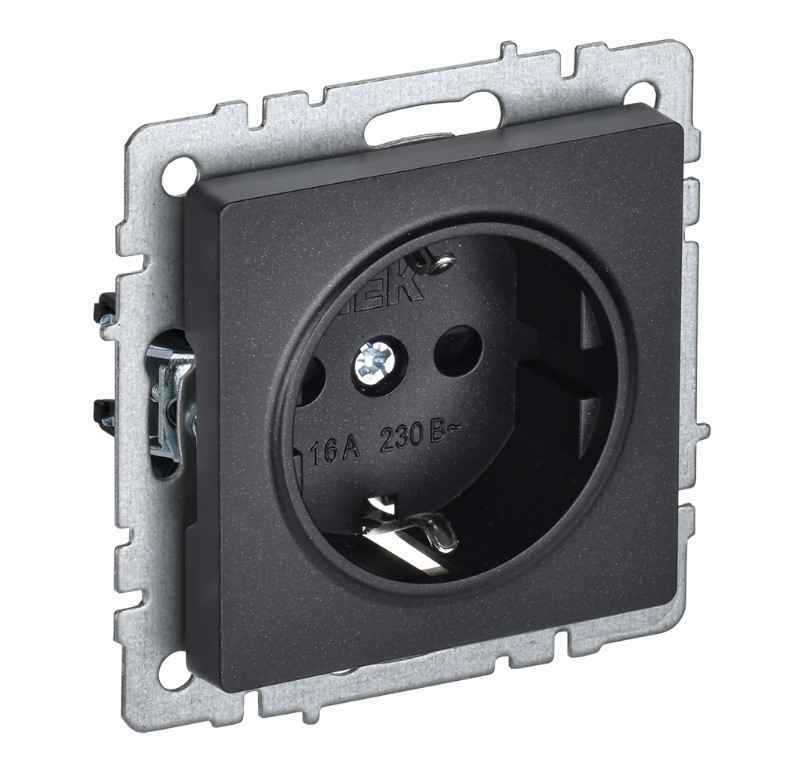 Розетка скрытой установки 1-мест. с/з с з/ш без рамки 16А черный IP20 BRITE IEK (РФ)