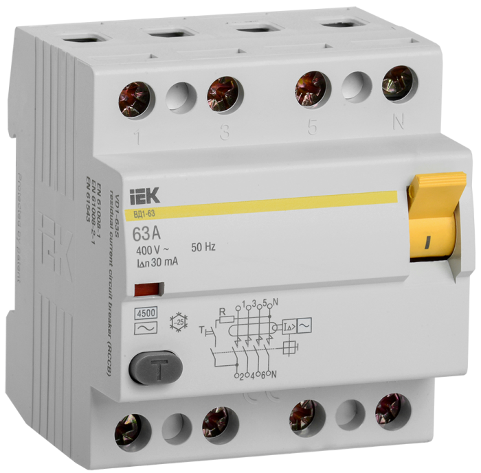 УЗО 4п 63А 30мА ВД1-63 IEK (РФ)