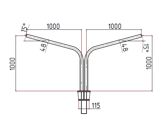 Кронштейн консольный двухрожковый 1К2(15°)-1,0-1,0-Ф115(48)-180°-ц (РФ)